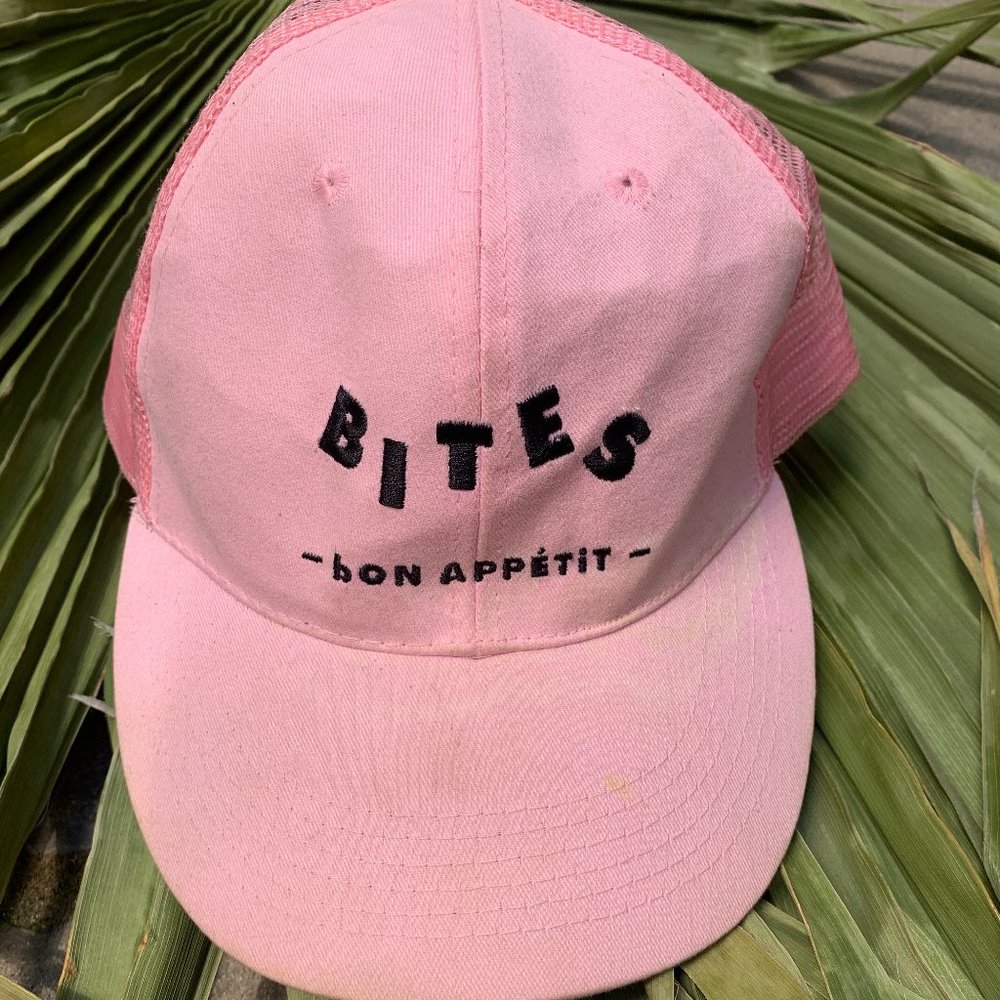 bites bon appetit hat, pink baseball cap